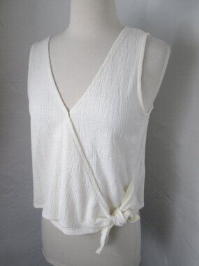 Madewell Texture Thread Top Women's S Small Ivory Knit Tie Front Splice V-Neck